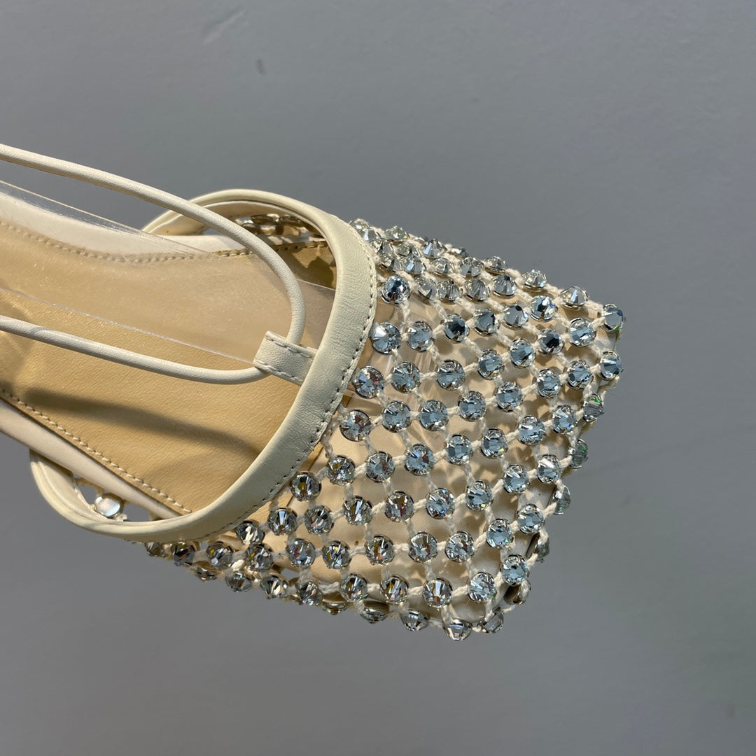 Bottega V Sparkle Lace-up Flats - White