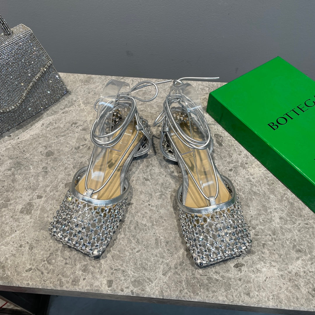 Bottega V Sparkle Lace-up Flats - Silver