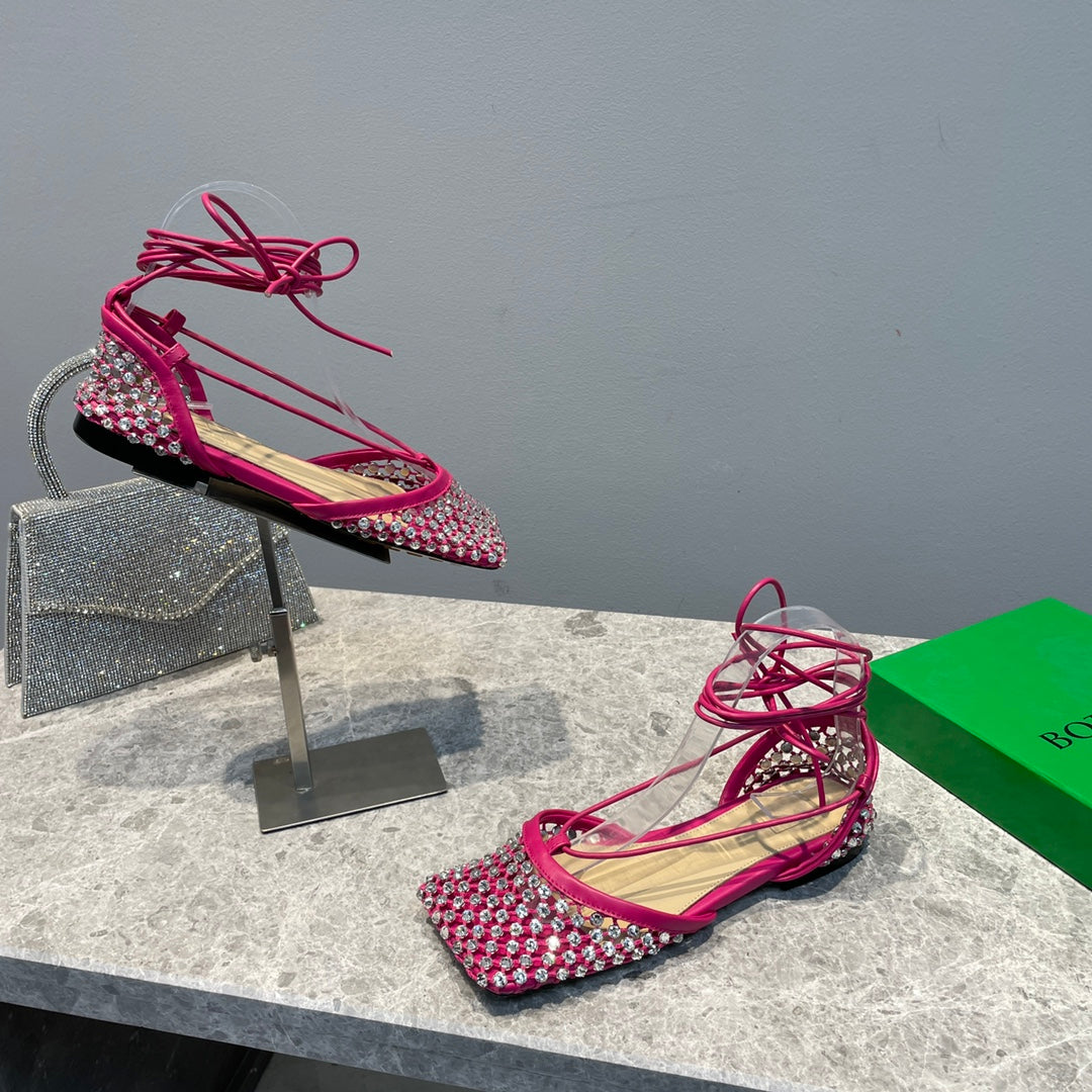 Bottega V Sparkle Lace-up Flats - Pink