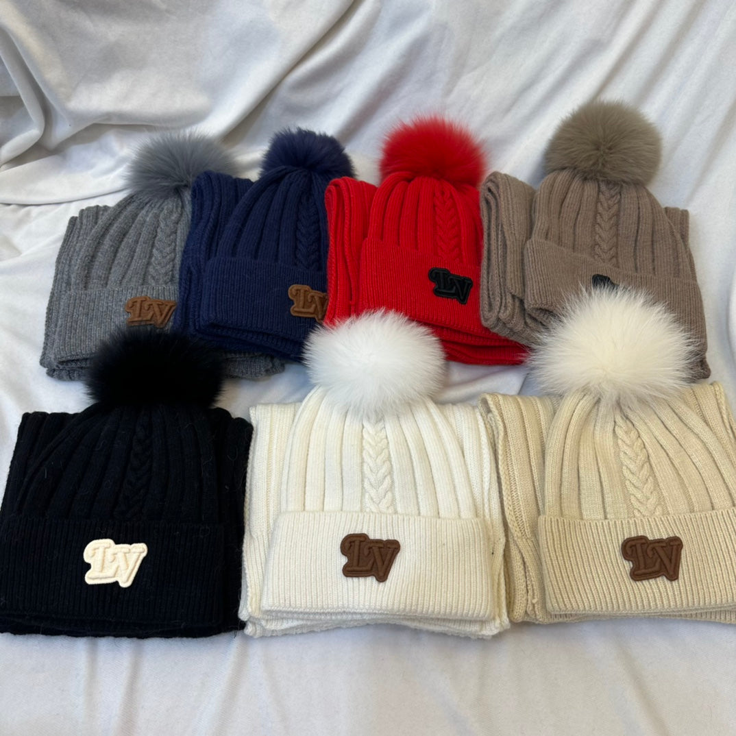 LV Puff Hat & Scarf Set