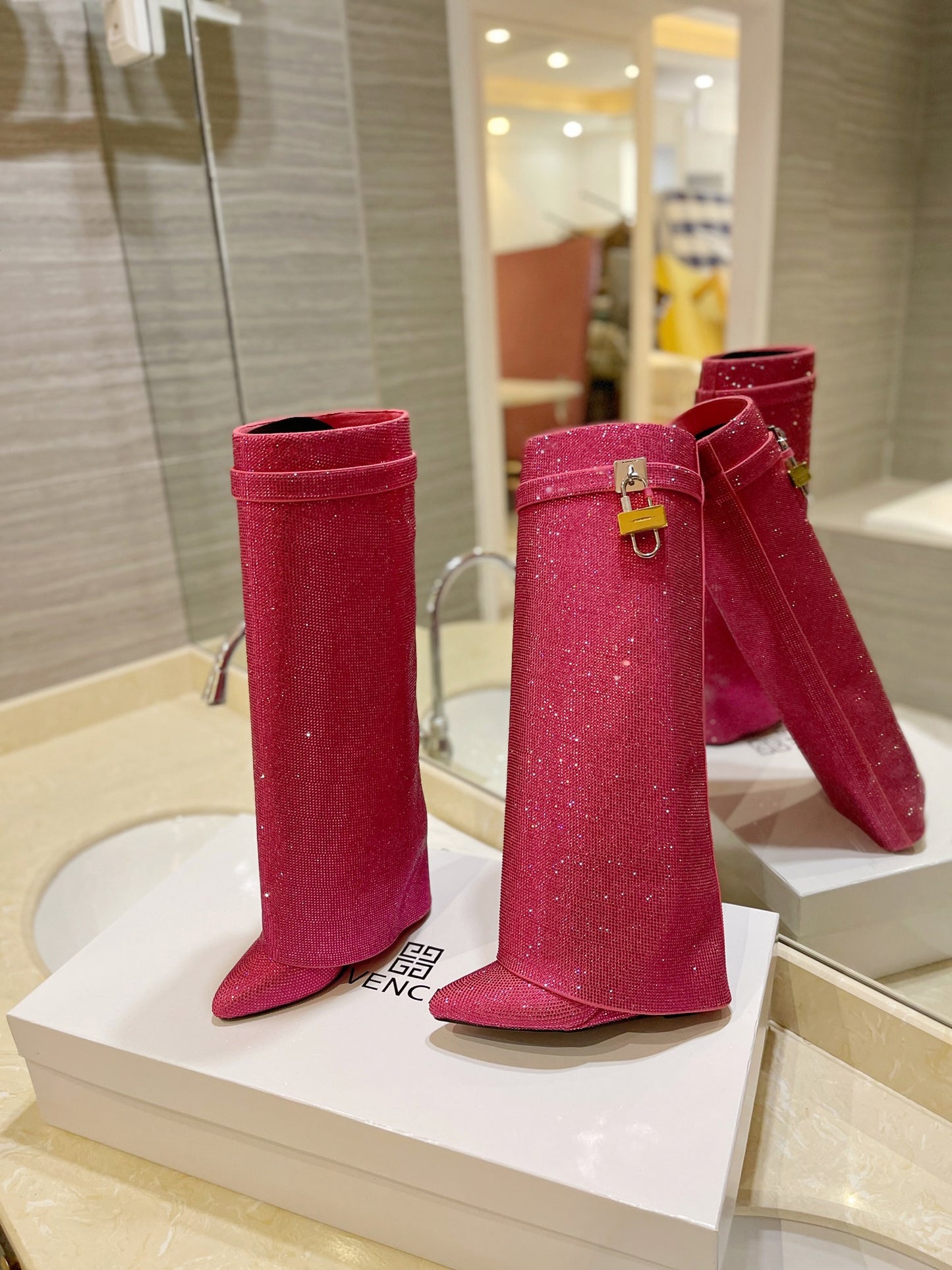 Rhinestone Sharkboot- Pink