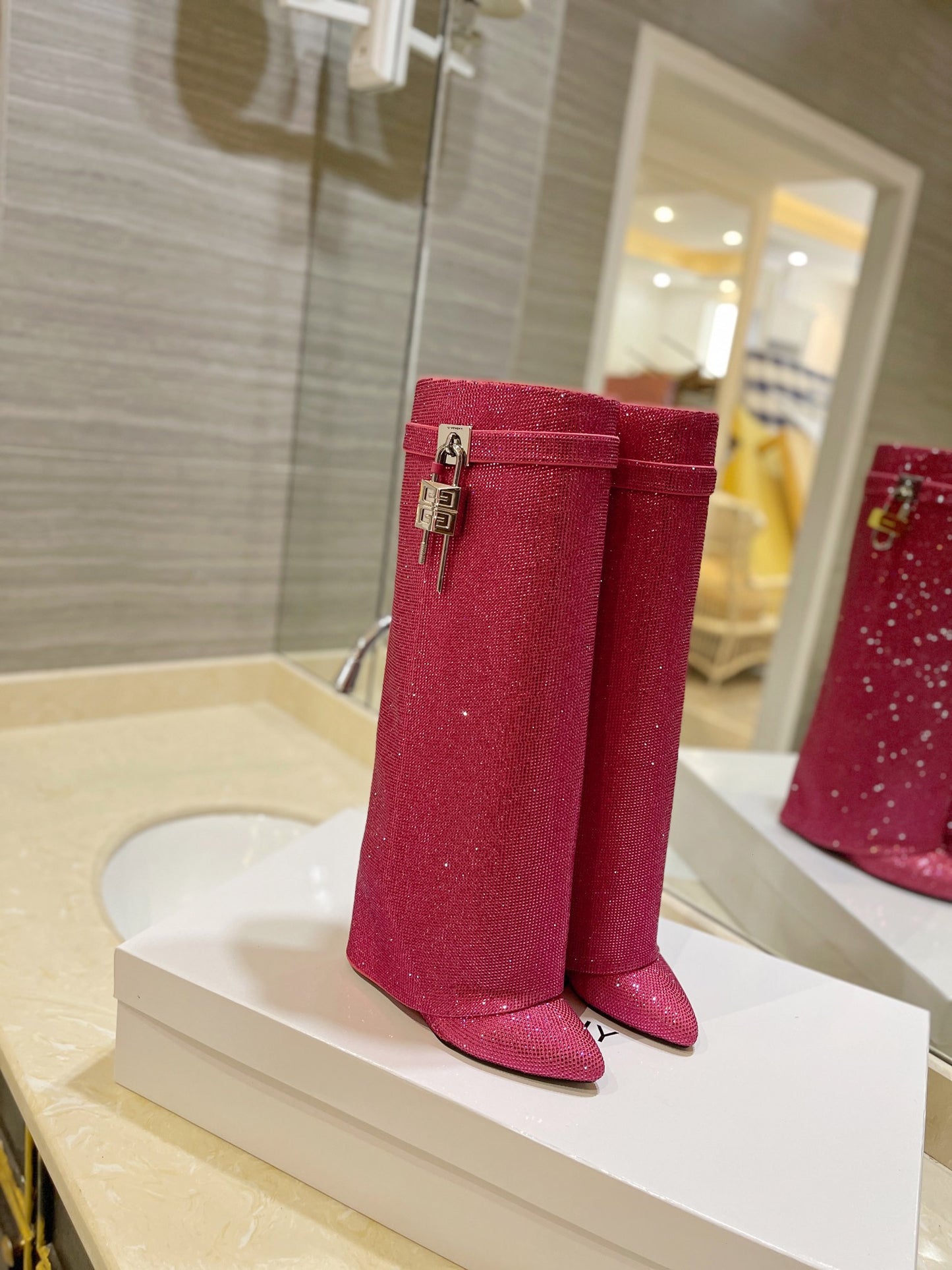 Rhinestone Sharkboot- Pink