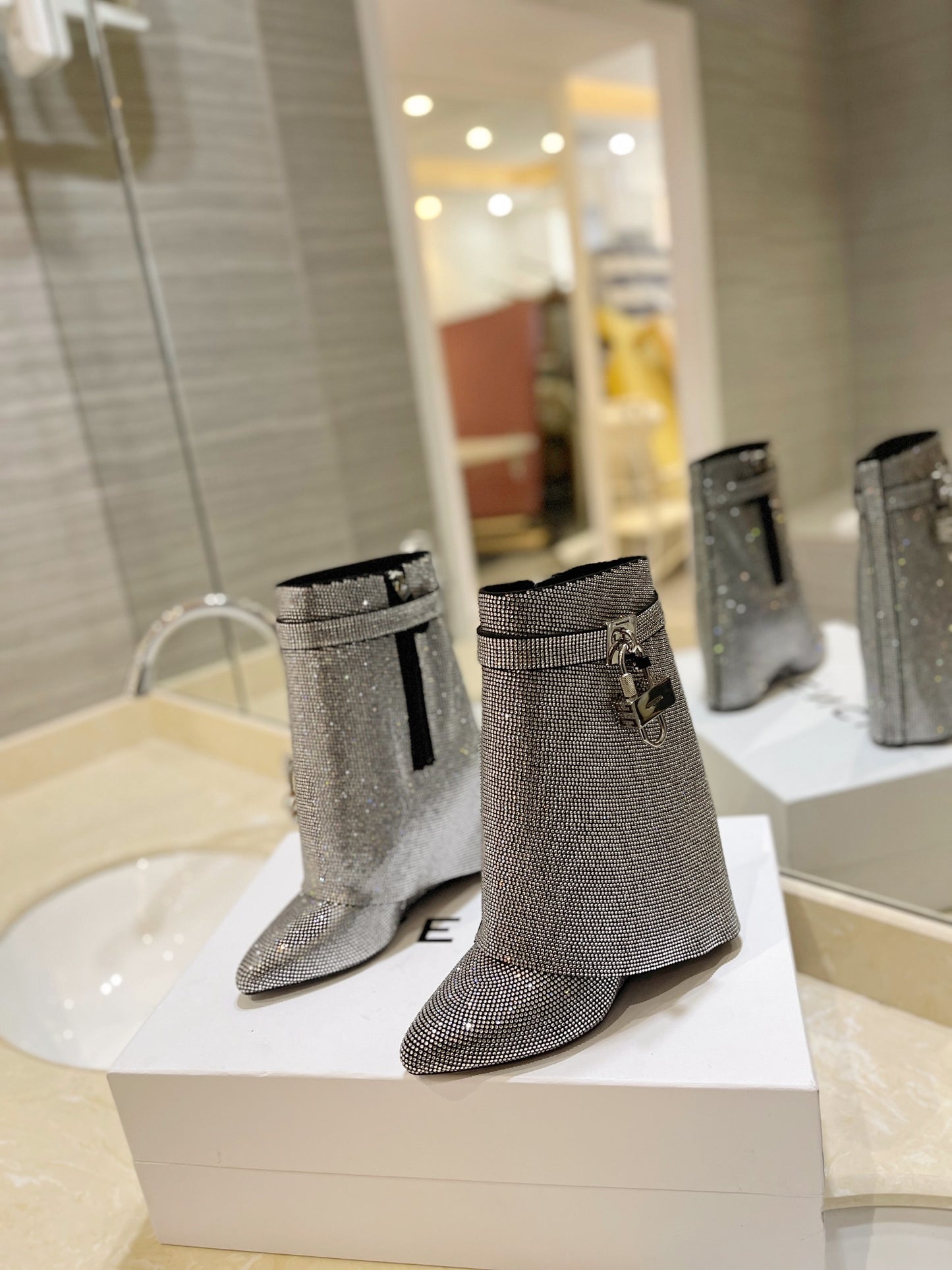 Short Rhinestone Sharkboot- Silver