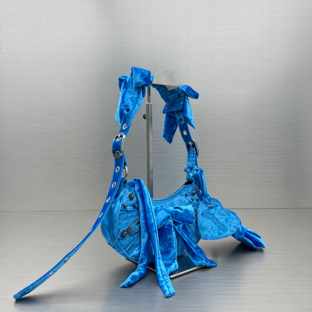 BB Velvet Bow Bag - Blue