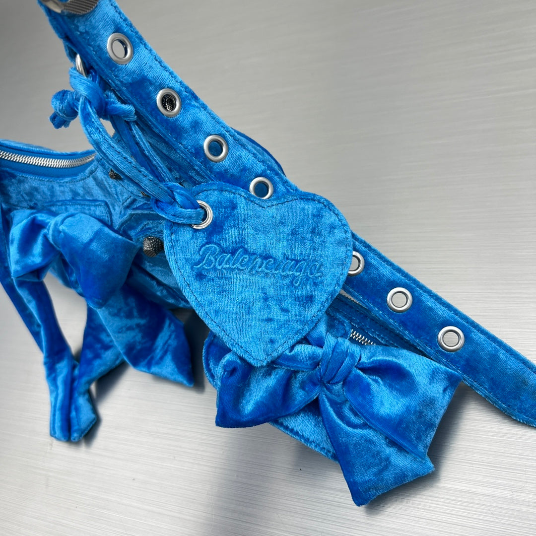 BB Velvet Bow Bag - Blue