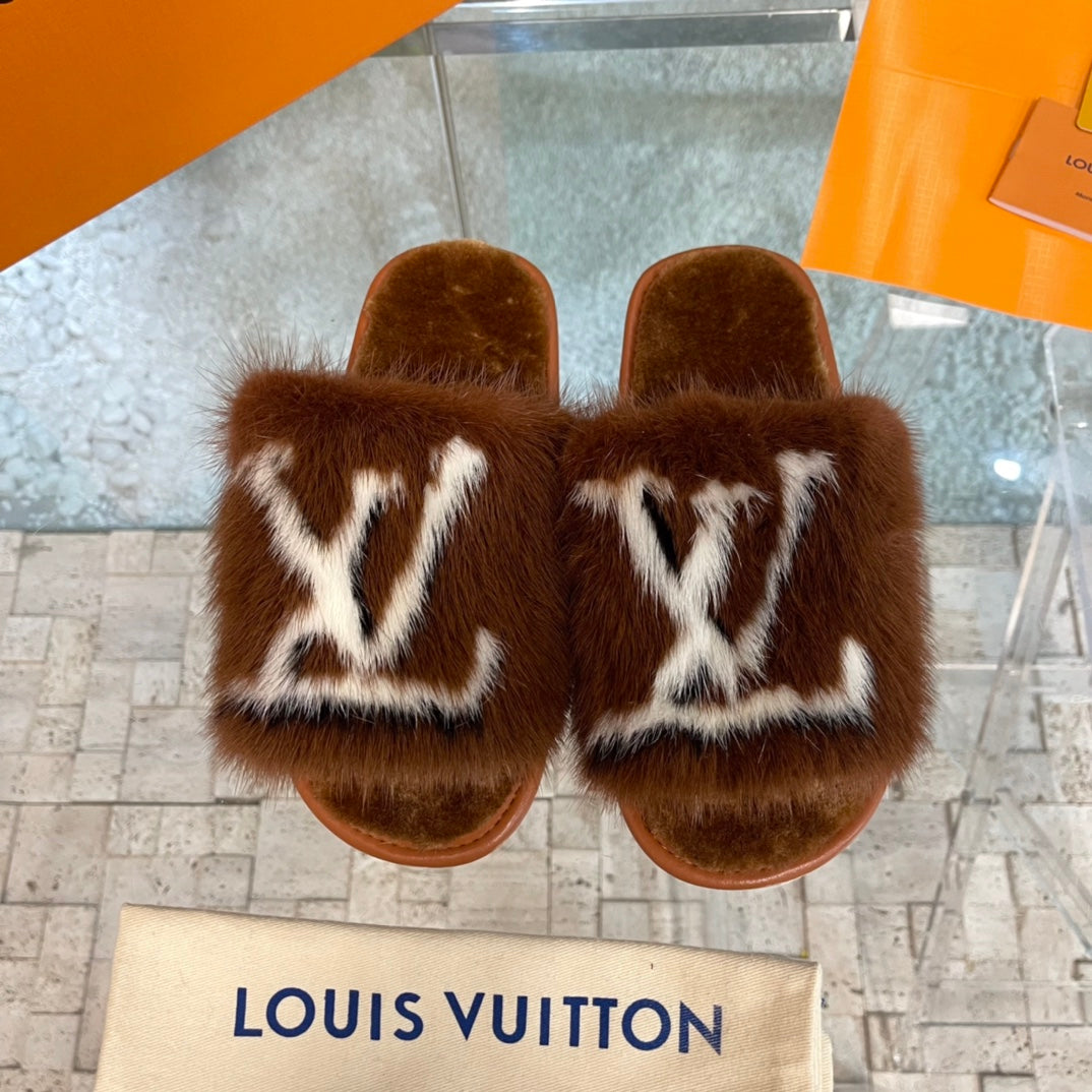 LV Mink Slippers - Brown