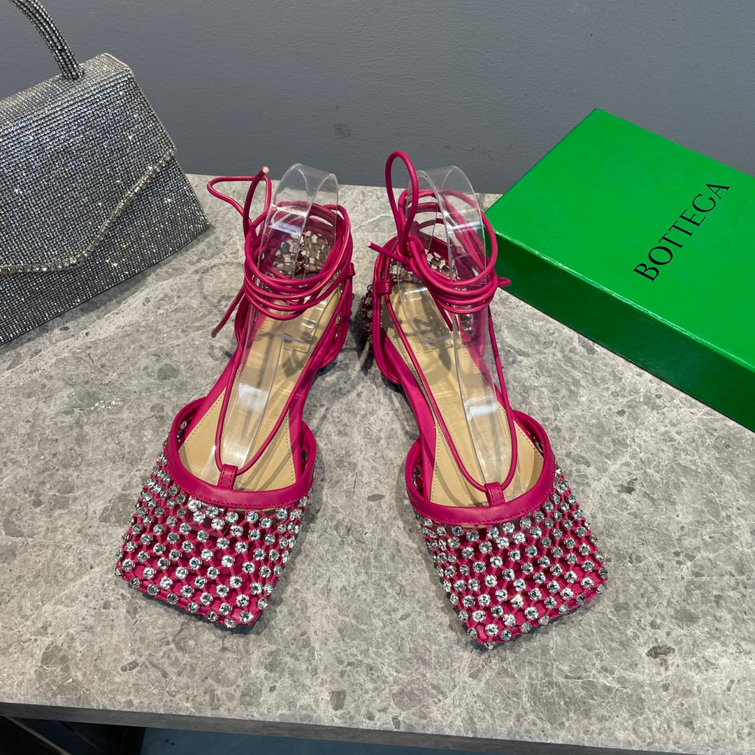 Bottega V Sparkle Lace-up Flats - Pink