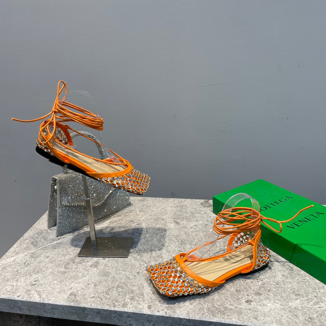Bottega V Sparkle Lace-up Flats - Orange