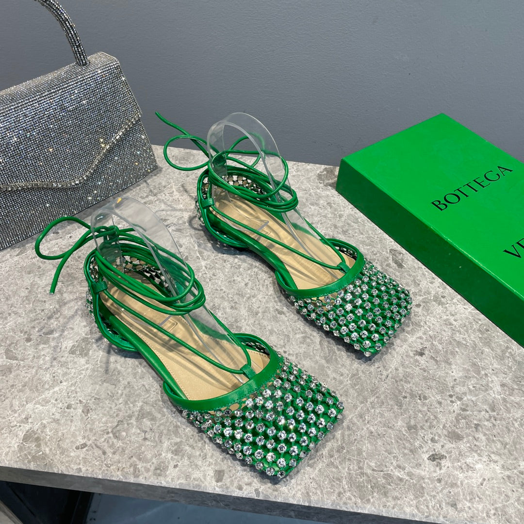 Bottega V Sparkle Lace-up Flats - Green