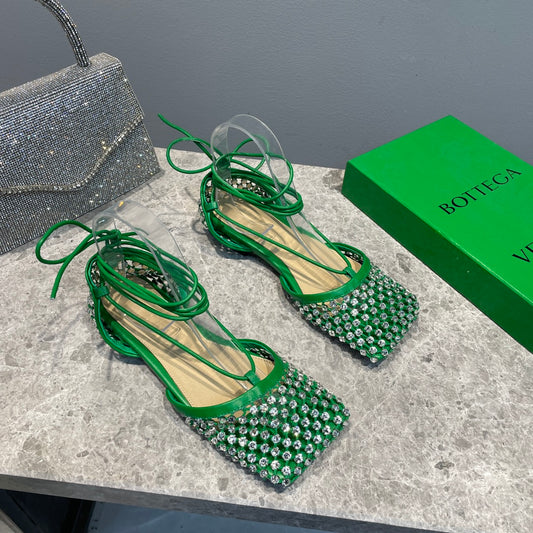 Bottega V Sparkle Lace-up Flats - Green