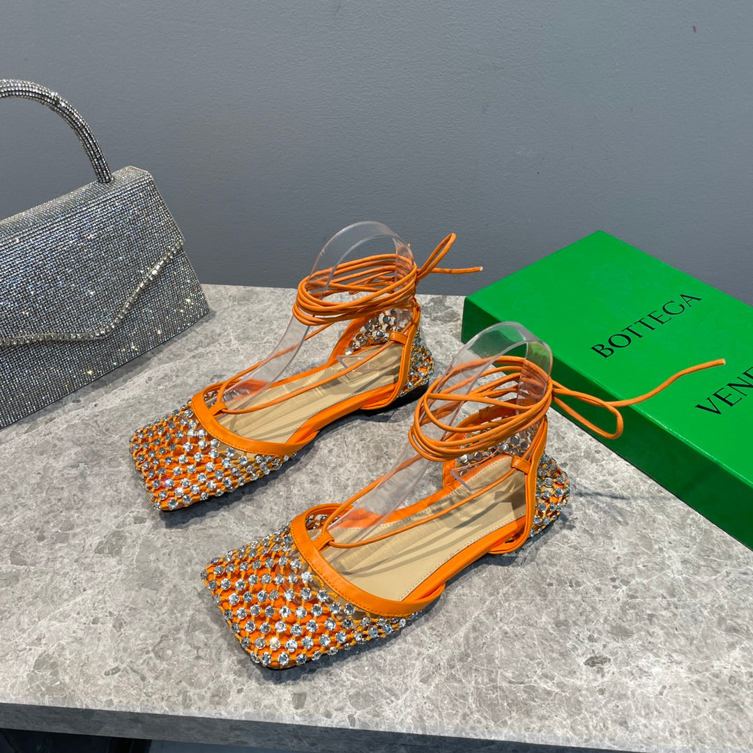 Bottega V Sparkle Lace-up Flats - Orange