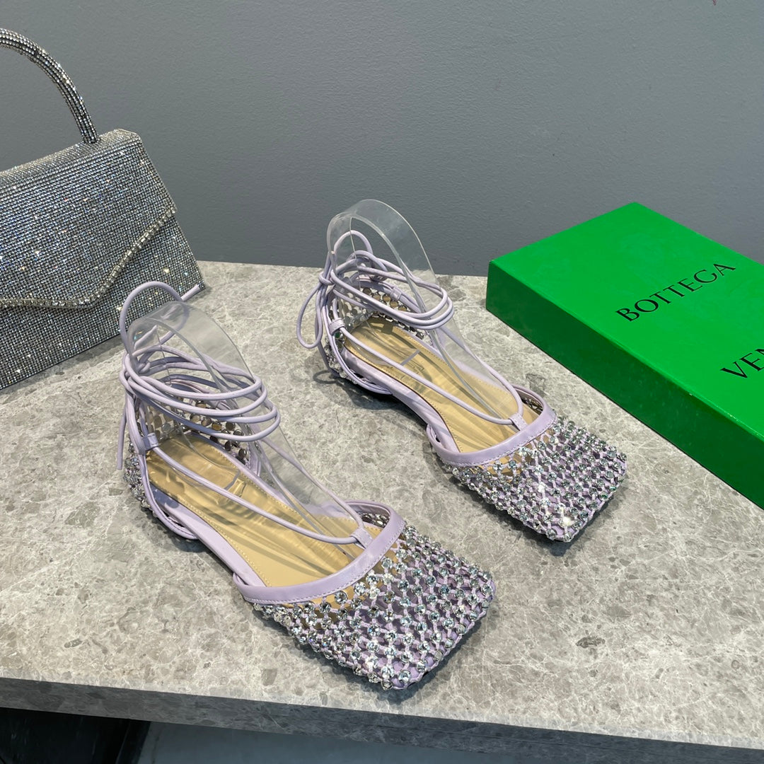 Bottega V Sparkle Lace-up Flats - Lilac