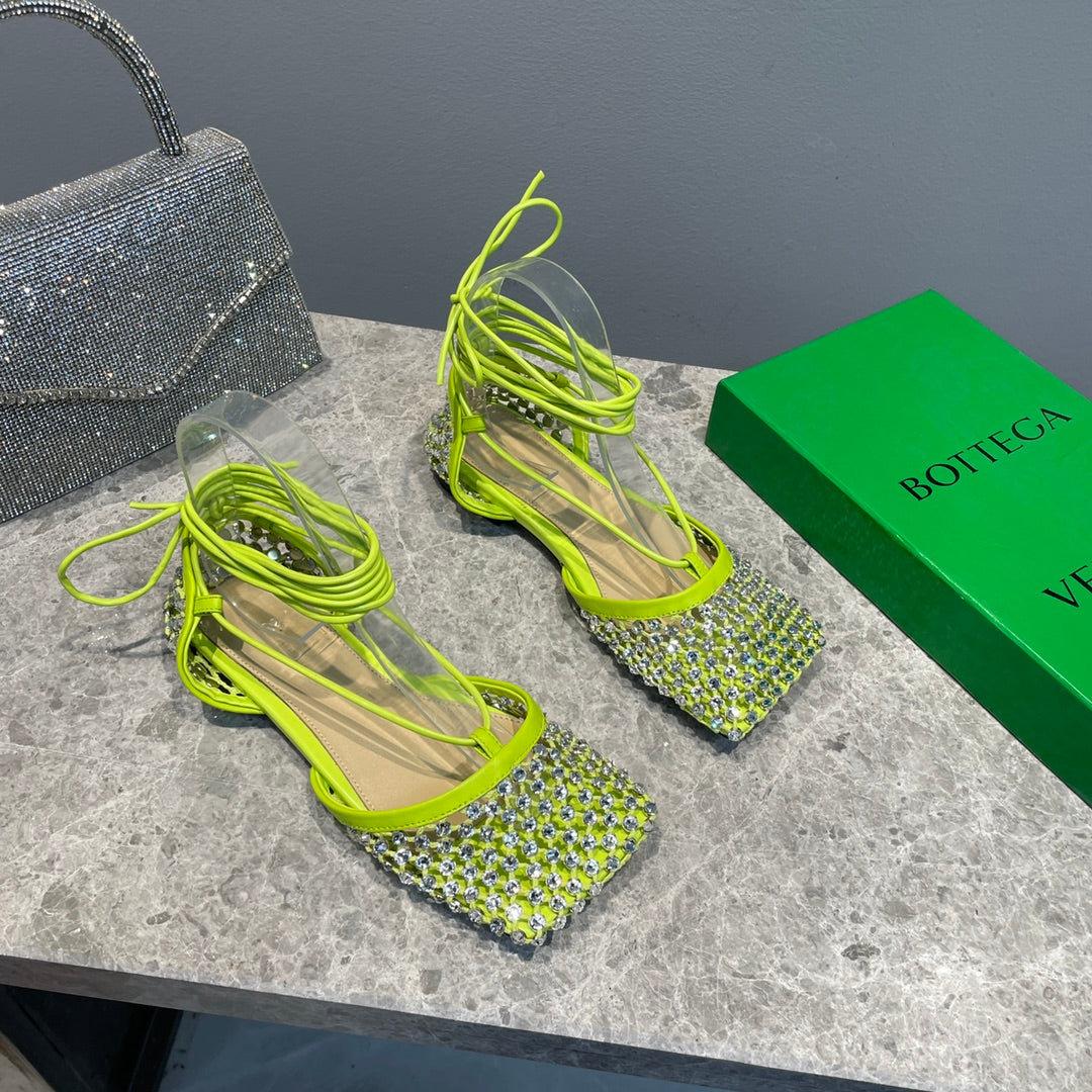 Bottega Sparkle Lace-up Flats - Lime