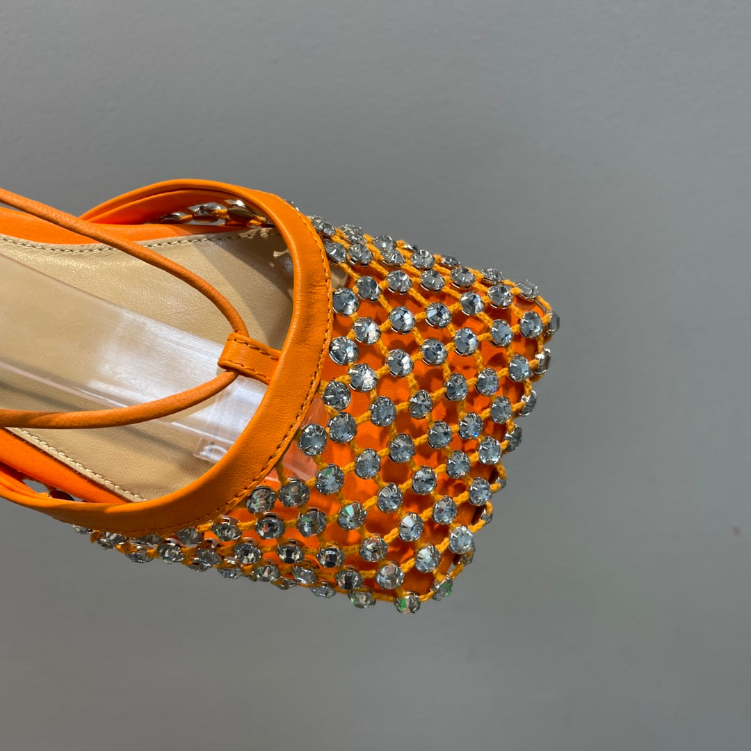 Bottega V Sparkle Lace-up Flats - Orange