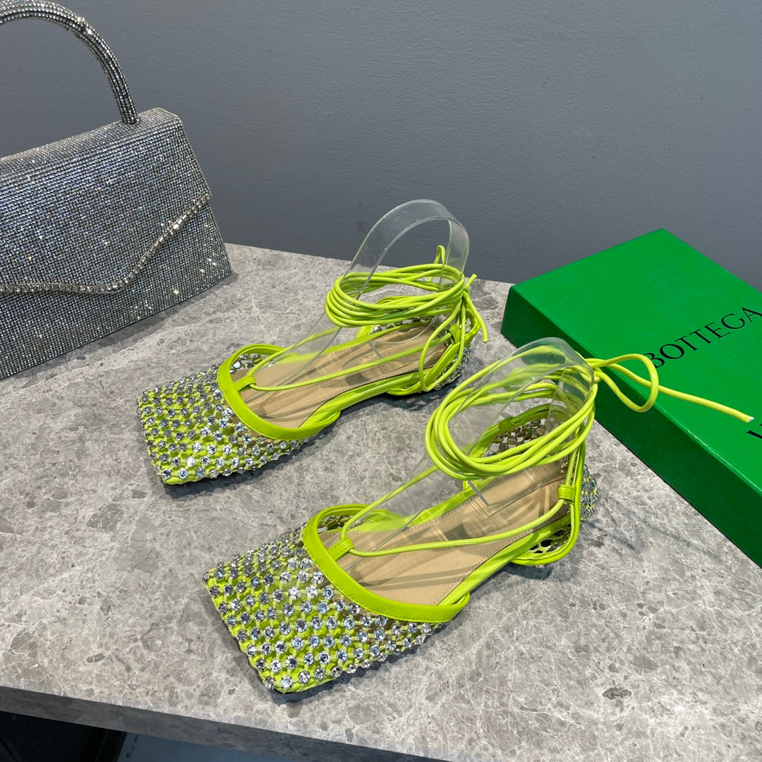 Bottega Sparkle Lace-up Flats - Lime