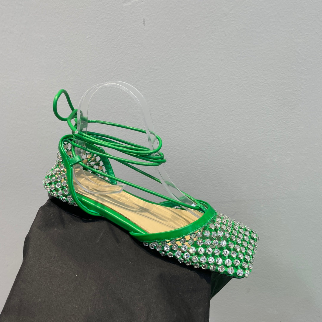 Bottega V Sparkle Lace-up Flats - Green
