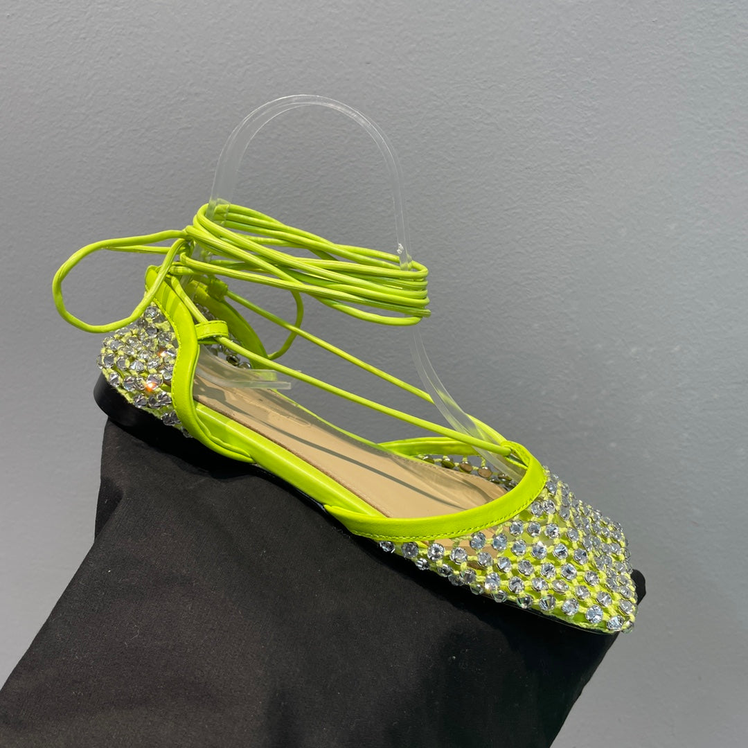Bottega Sparkle Lace-up Flats - Lime