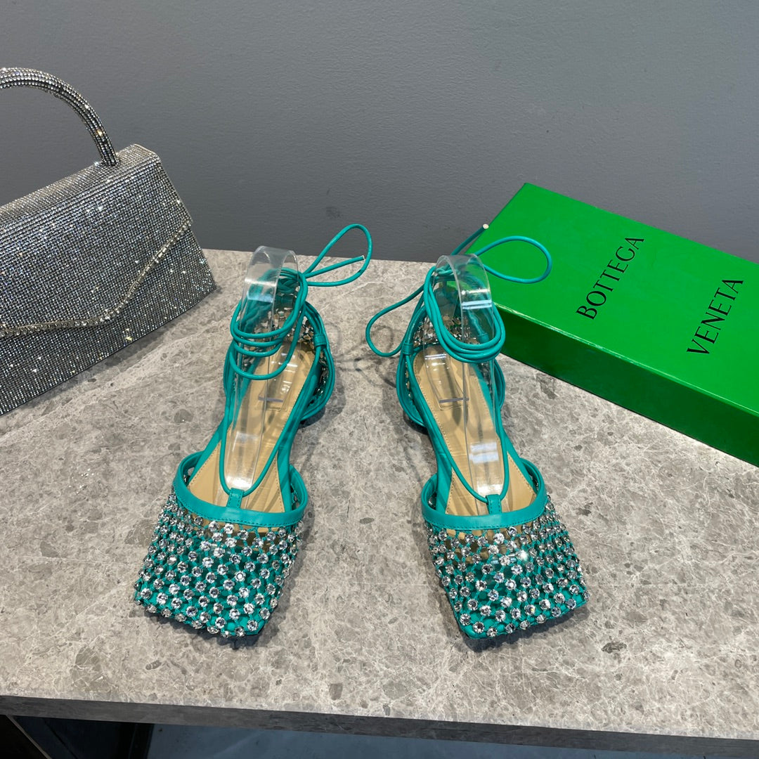 Bottega V Sparkle Lace-up Flats - Blue