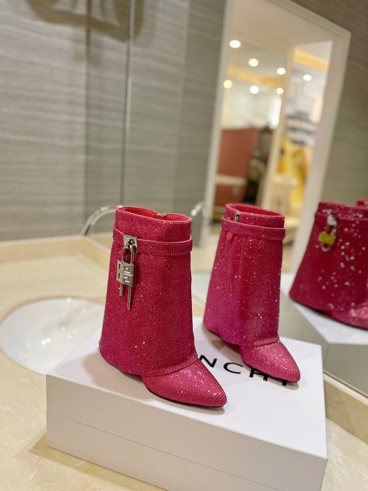 Short Rhinestone Sharkboot - Pink