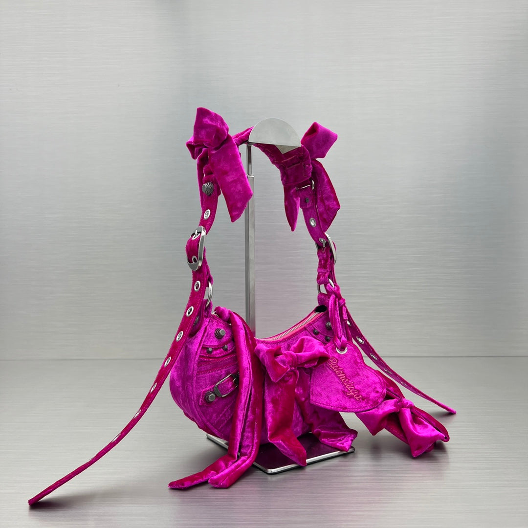 BB Velvet Bow Bag - Pink